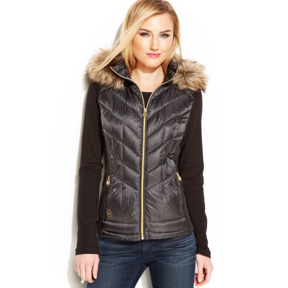 Michael Kors Faux Fur Trim Puffer Down Vest